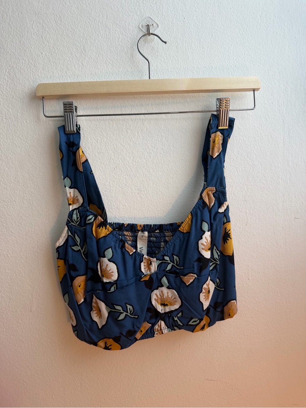Girls Navy Floral Crop Top - Elastic Back, Casual Summer Style
